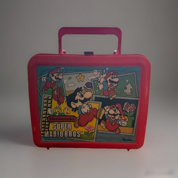 VTG 1988 Aladdin Super Mario Nintendo Plastic Lunchbox Thermos Cup Lunch Box RD - Picture 3 of 16